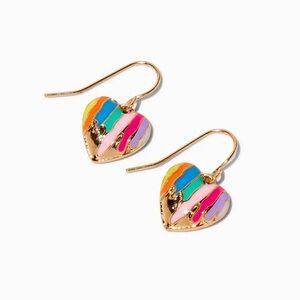 Rainbow Drippy Heart Drop Earrings - NWT